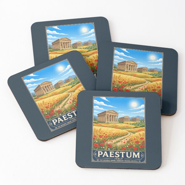 Item preview, Paestum Italy Vintage Travel Poster Ancient Greek Temples designed and sold by RetroRewind Studio.