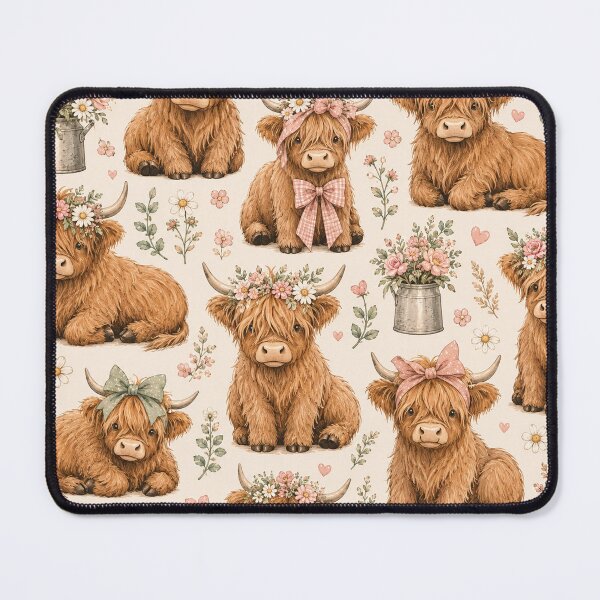 Item preview, Floral Highland Cow Pattern | Cute Farmhouse Cow with Bows & Wildflowers designed and sold by RJACreative.