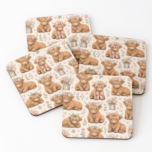 Item preview, Floral Highland Cow Pattern | Cute Farmhouse Cow with Bows & Wildflowers designed and sold by RJACreative.