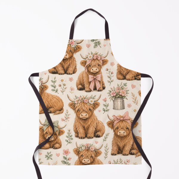 Item preview, Floral Highland Cow Pattern | Cute Farmhouse Cow with Bows & Wildflowers designed and sold by RJACreative.