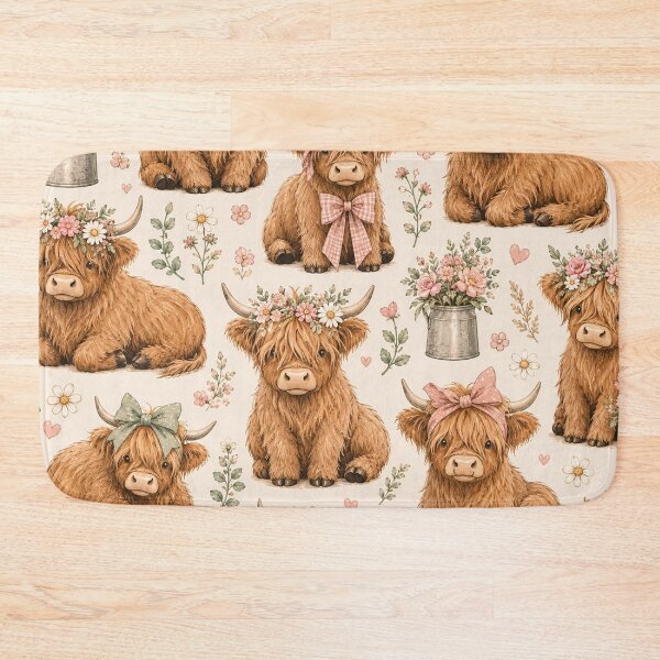 Item preview, Floral Highland Cow Pattern | Cute Farmhouse Cow with Bows & Wildflowers designed and sold by RJACreative.