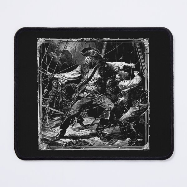 Item preview, Black and White Pirate Ship Battle Vintage Art designed and sold by inkoutninja.