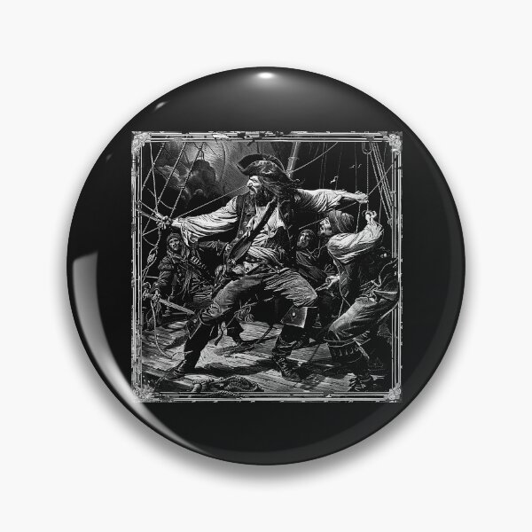 Item preview, Black and White Pirate Ship Battle Vintage Art designed and sold by inkoutninja.
