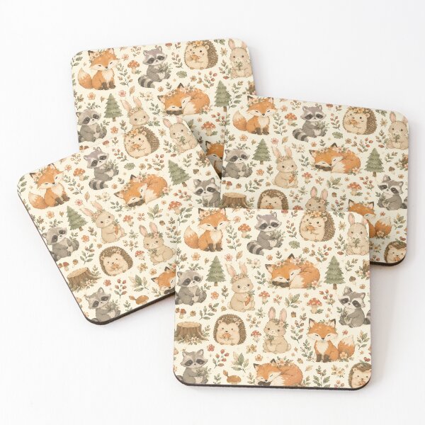 Item preview, Cute Woodland Animals Pattern | Fox, Raccoon, Hedgehog & Bunny Cottagecore Design designed and sold by RJACreative.