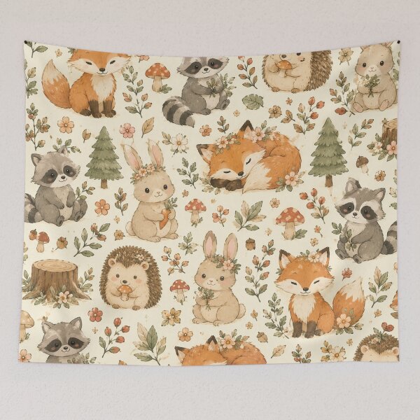 Item preview, Cute Woodland Animals Pattern | Fox, Raccoon, Hedgehog & Bunny Cottagecore Design designed and sold by RJACreative.