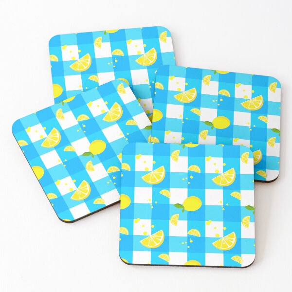 Item preview, Lemon seamless pattern on blue gingham check background, fresh citrus fruit designed and sold by Aom Road.