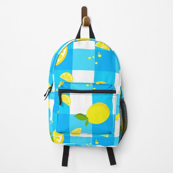 Item preview, Lemon seamless pattern on blue gingham check background, fresh citrus fruit designed and sold by Aom Road.