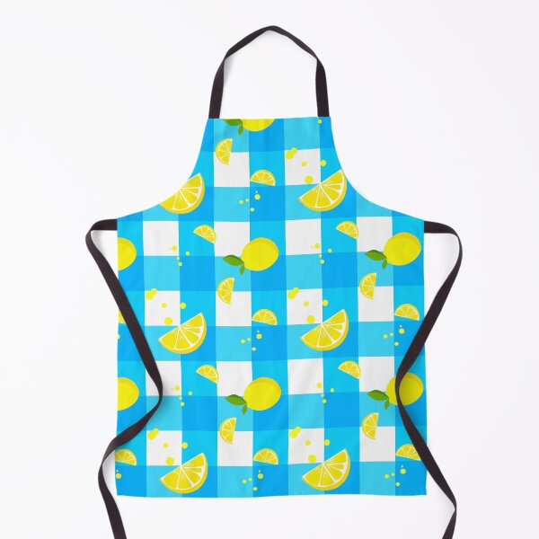 Item preview, Lemon seamless pattern on blue gingham check background, fresh citrus fruit designed and sold by Aom Road.