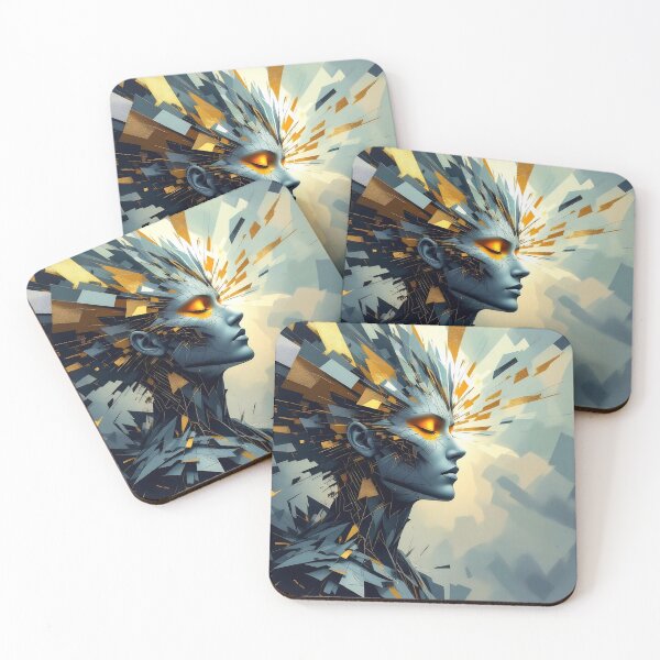 Item preview, Abstract Futuristic Golden Portrait Of A Fragmented Woman Surrounded By Geometric Light And Energy designed and sold by LisaMise.