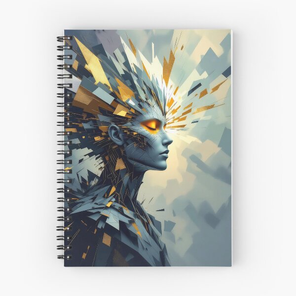 Item preview, Abstract Futuristic Golden Portrait Of A Fragmented Woman Surrounded By Geometric Light And Energy designed and sold by LisaMise.