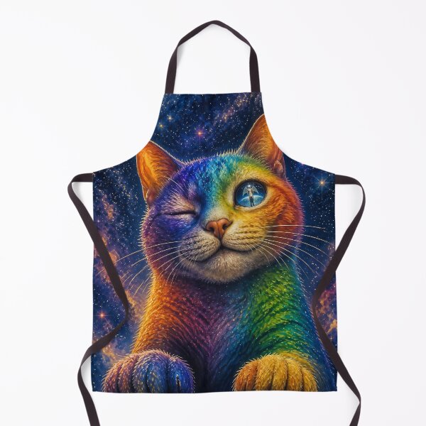 Item preview, Rainbow Cosmic Cat Winking Under A Starry Galaxy With Moon And Spiraling Nebula Dreamscape designed and sold by LisaMise.