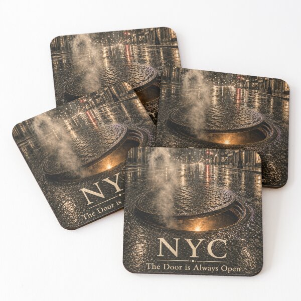Item preview, NYC – The Door Is Always Open | Noir Manhattan Art Print designed and sold by BrokenCompassCo.