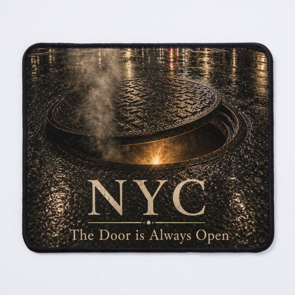 Item preview, NYC – The Door Is Always Open | Noir Manhattan Art Print designed and sold by BrokenCompassCo.