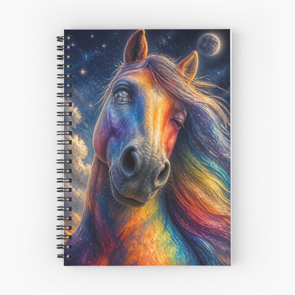 Item preview, Colorful Fantasy Horse Portrait Under Moonlit Starry Sky With Vibrant Rainbow Mane And Cosmic Detail designed and sold by LisaMise.