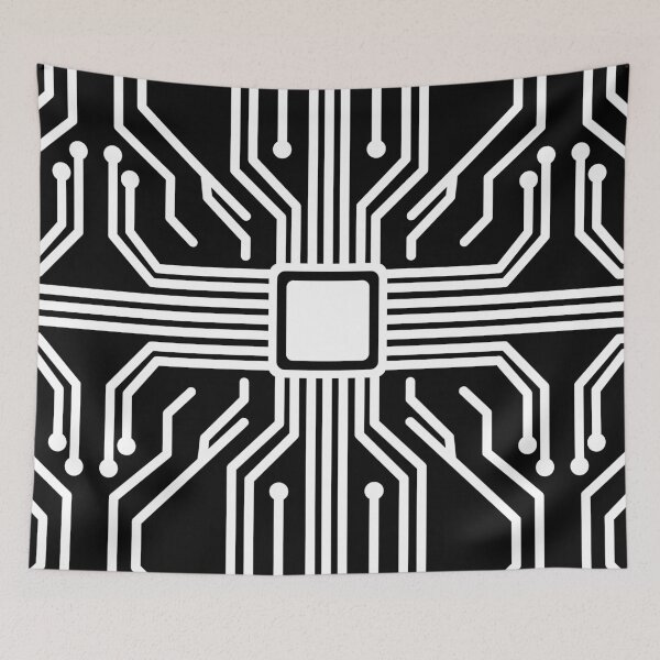 Item preview, Futuristic Microchip Circuit Board Icon in Minimal Transparent Line Style on black circuit board designed and sold by Longsilp.