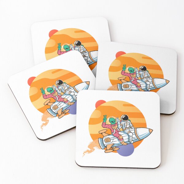 Item preview, Astronaut and Alien Riding Rocket Retro Space designed and sold by yuki-hana.