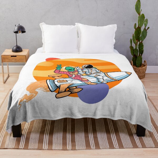 Item preview, Astronaut and Alien Riding Rocket Retro Space designed and sold by yuki-hana.