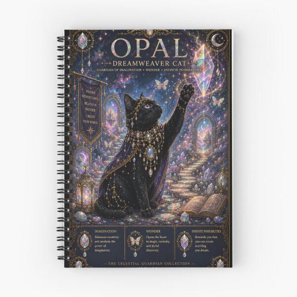 Item preview, Opal Dreamweaver Cat Guardian of Imagination Wonder and Infinite Possibilities Fantasy Black Cat Gemstone Art designed and sold by Mindworx21.
