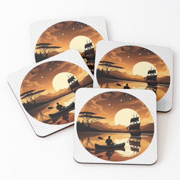 Item preview, Canoe & Sailing Ship Sunset Wall Art | Vintage Adventure Lake Printable designed and sold by GalleryPeak.