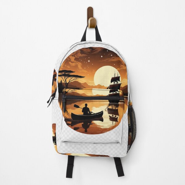 Item preview, Canoe & Sailing Ship Sunset Wall Art | Vintage Adventure Lake Printable designed and sold by GalleryPeak.