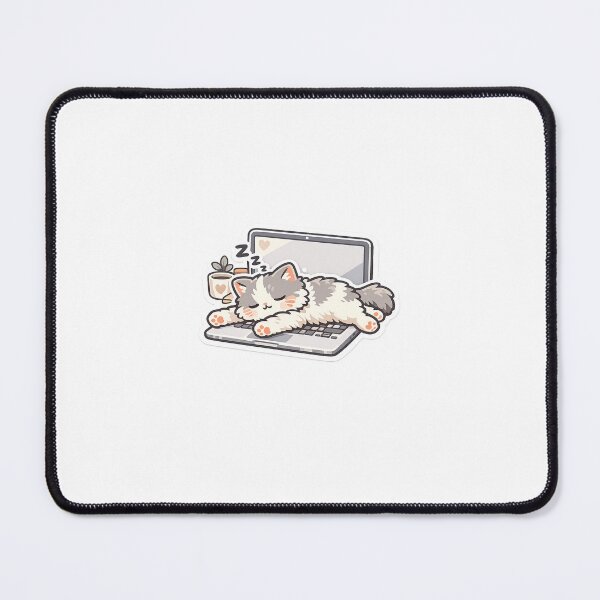 Item preview, Sleeping Cat Laptop Sticker Kawaii Work From Home Aesthetic for Cat Lovers designed and sold by CutePrintCorner.