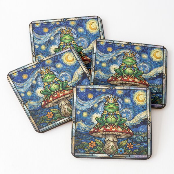 Item preview, Van Gogh Stained Glass Frog Prince on Mushroom designed and sold by crcutler.
