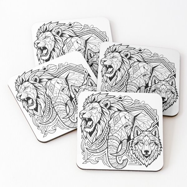 Item preview, Geometric Lion Elephant Wolf Tribal Animal Art designed and sold by maplesoulkiller.