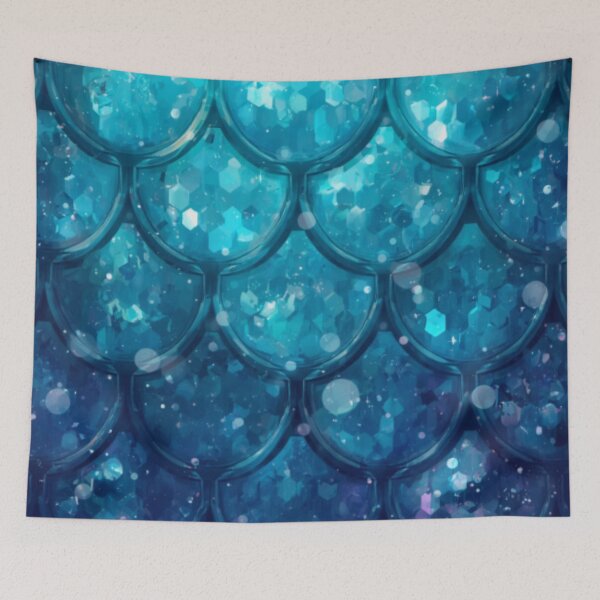Item preview, Cute Teal Blue and Green Sparkly Mermaid Print designed and sold by SeaStarMermaids.
