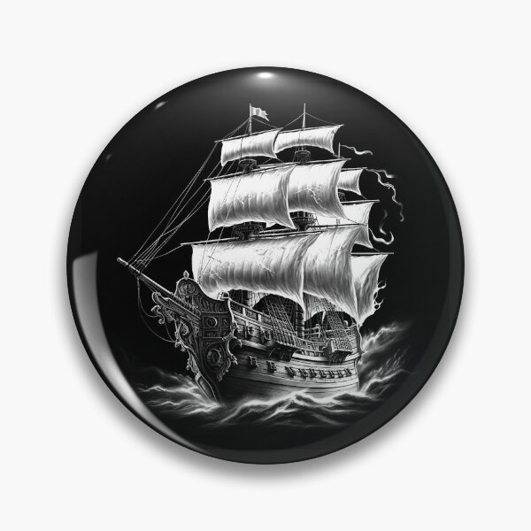 Item preview, Black and White Pirate Ship Nautical Adventure Art designed and sold by inkoutninja.