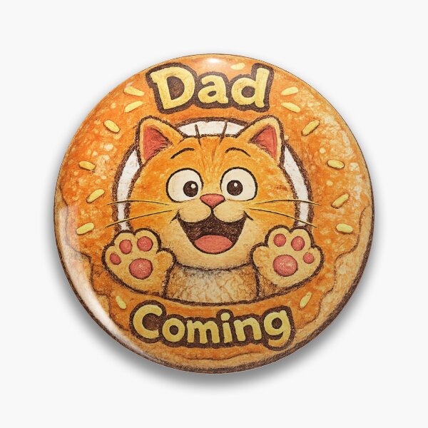 Item preview, Excited Orange Cat "Dad Coming" Welcome Home Badge designed and sold by Arbacus.