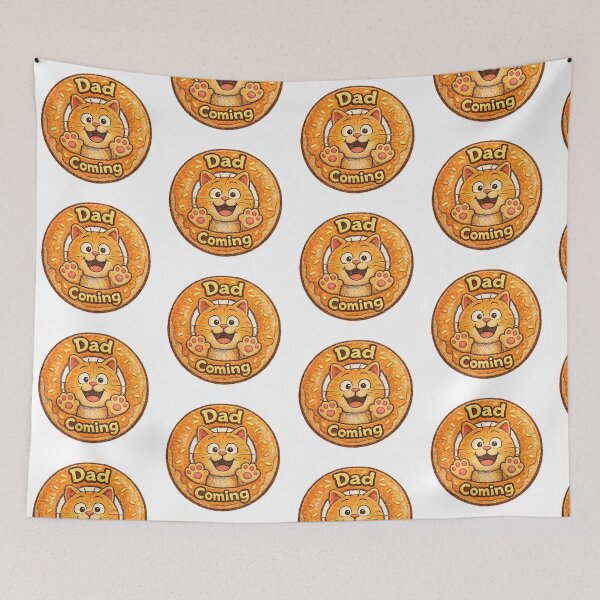 Item preview, Excited Orange Cat "Dad Coming" Welcome Home Badge designed and sold by Arbacus.