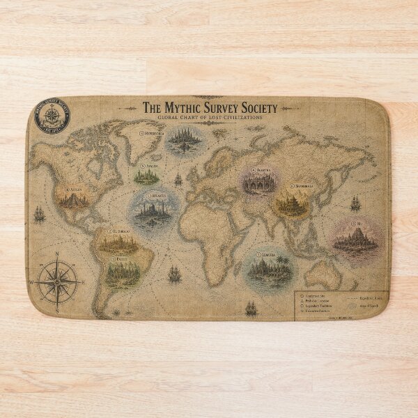 Item preview, The Mythic Survey Society World Map – Vintage Map of Lost Civilizations, Atlantis, El Dorado, Lemuria and Hyperborea designed and sold by Extravanganzza.