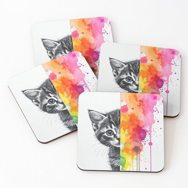 Item preview, Colorful Watercolor Splash Cute Kitten Artwork designed and sold by Kavin786.