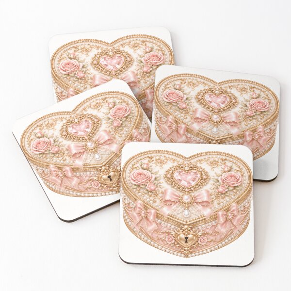 Item preview, Elegant Coquette Heart Jewelry Box with Pink Roses, Pearls, Satin Bows and Romantic Rococo Aesthetic designed and sold by looplandger.