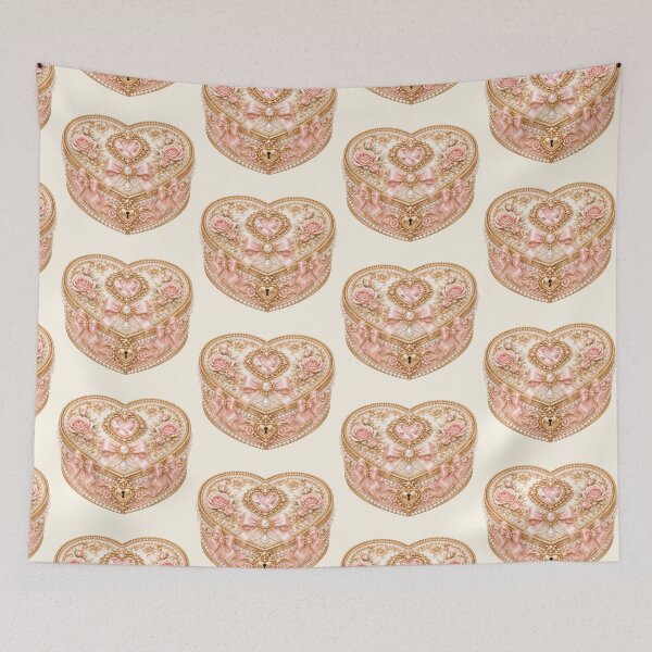 Item preview, Elegant Coquette Heart Jewelry Box with Pink Roses, Pearls, Satin Bows and Romantic Rococo Aesthetic designed and sold by looplandger.