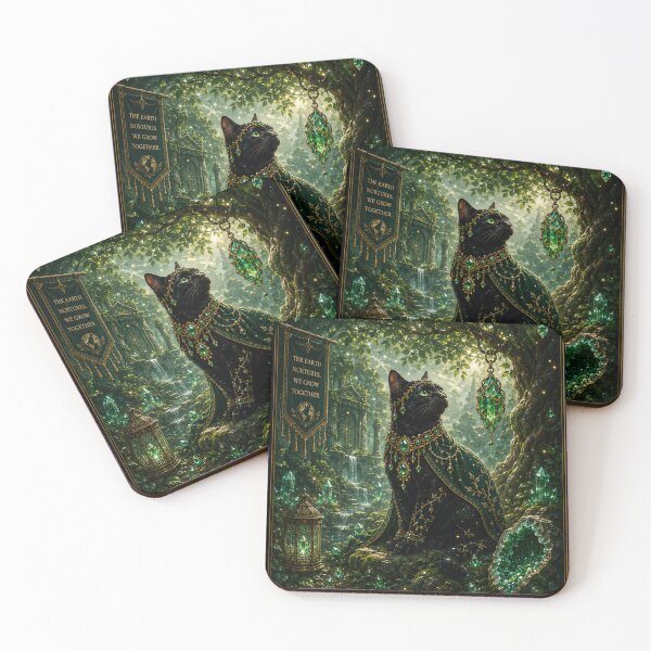 Item preview, Emerald Earth Keeper Cat Guardian of Growth Abundance and Living Earth Fantasy Black Cat Gemstone Art designed and sold by Mindworx21.
