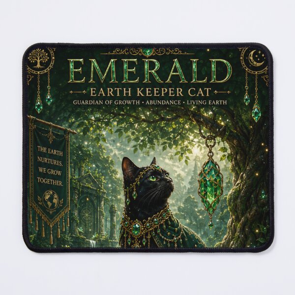 Item preview, Emerald Earth Keeper Cat Guardian of Growth Abundance and Living Earth Fantasy Black Cat Gemstone Art designed and sold by Mindworx21.