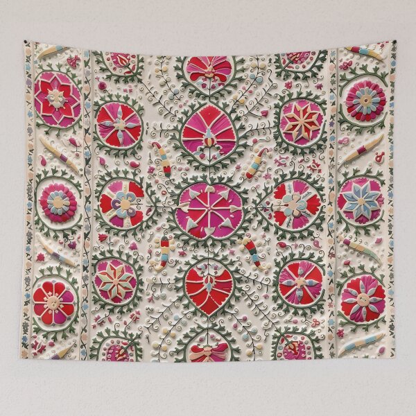 Item preview, Vintage Uzbekistan Suzani Floral Pattern designed and sold by Vicky Brago-Mitchell®.