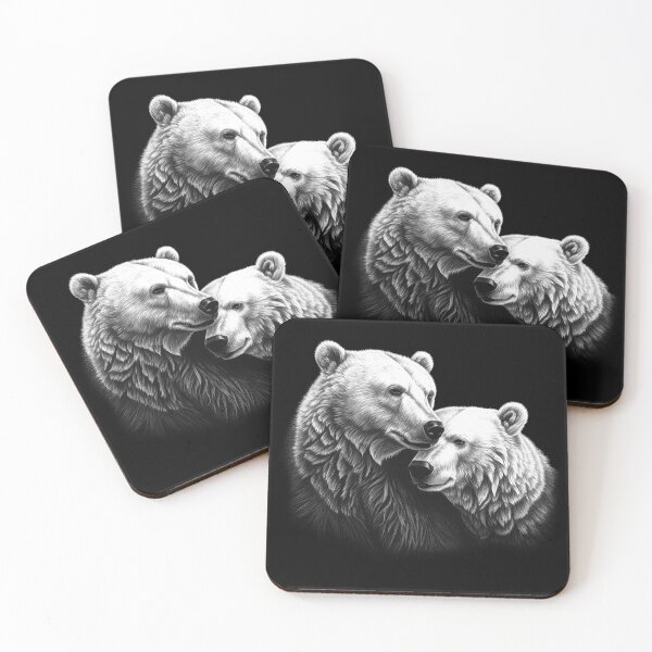 Item preview, Black and White Bear Pair Wildlife Art designed and sold by inkoutninja.