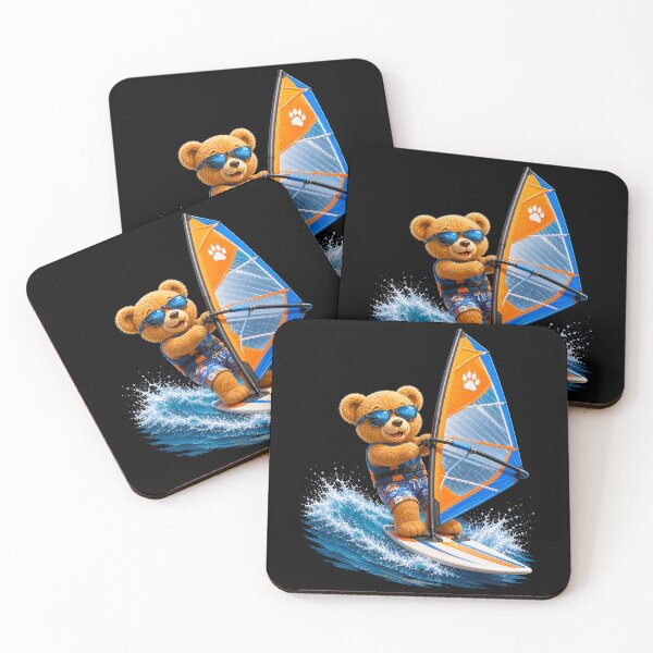 Item preview, Cute Teddy Bear Windsurfing on Vibrant Waves Black Shapes Mania designed and sold by Shapes-Mania.