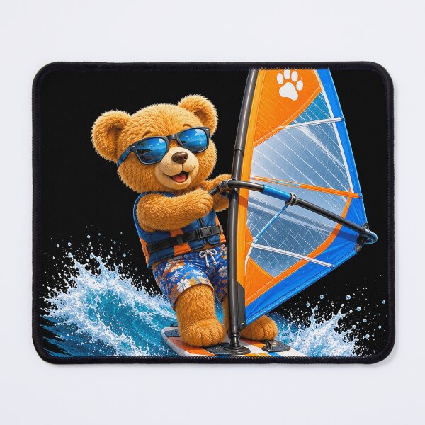 Item preview, Cute Teddy Bear Windsurfing on Vibrant Waves Black Shapes Mania designed and sold by Shapes-Mania.