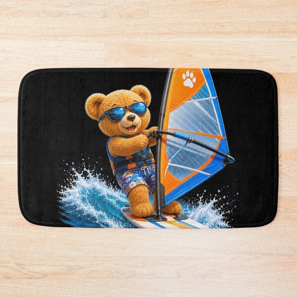Item preview, Cute Teddy Bear Windsurfing on Vibrant Waves Black Shapes Mania designed and sold by Shapes-Mania.