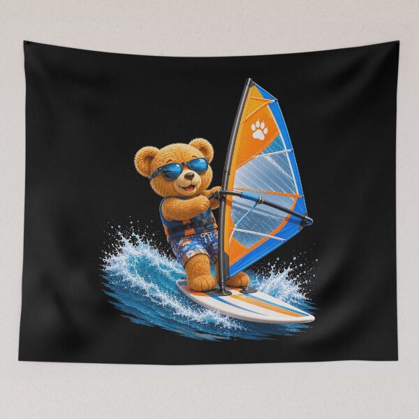 Item preview, Cute Teddy Bear Windsurfing on Vibrant Waves Black Shapes Mania designed and sold by Shapes-Mania.