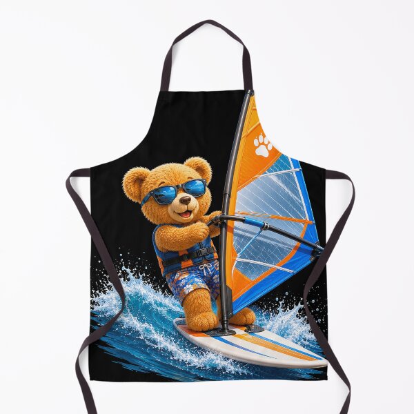 Item preview, Cute Teddy Bear Windsurfing on Vibrant Waves Black Shapes Mania designed and sold by Shapes-Mania.