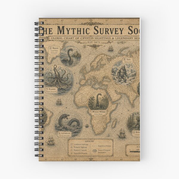 Item preview, The Mythic Survey Society Cryptid Map – Vintage World Map of Legendary Beasts, Bigfoot, Nessie, Kraken and Leviathan designed and sold by Extravanganzza.