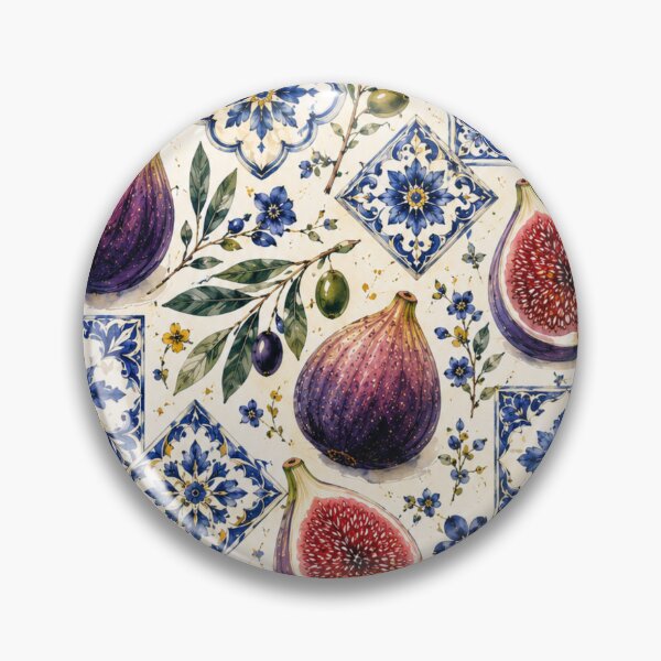 Item preview, Mediterranean Fig Pattern with Blue Ceramic Tiles and Olive Branches designed and sold by TheSlowShore.