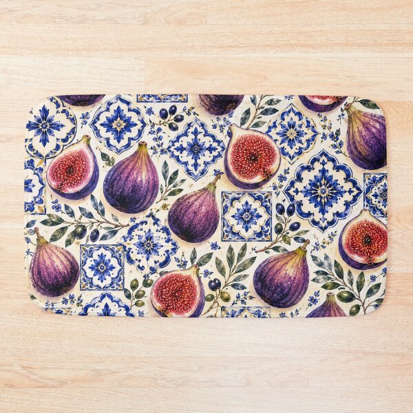 Item preview, Mediterranean Fig Pattern with Blue Ceramic Tiles and Olive Branches designed and sold by TheSlowShore.
