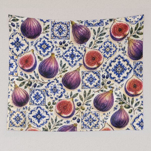 Item preview, Mediterranean Fig Pattern with Blue Ceramic Tiles and Olive Branches designed and sold by TheSlowShore.