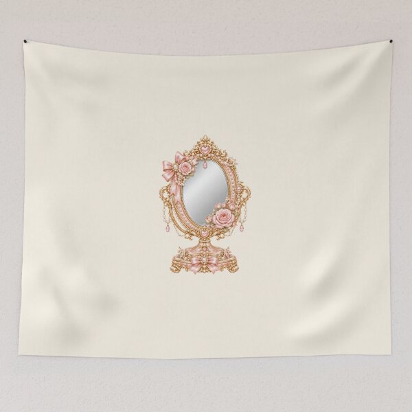 Item preview, Pink Coquette Vanity Mirror Clipart | Vintage Rococo Gold Frame with Roses & Pearls designed and sold by looplandger.