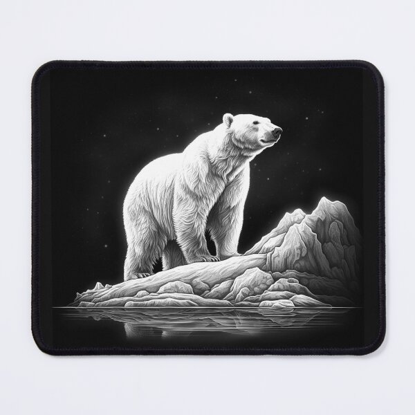 Item preview, Polar Bear Arctic Mountain Black and White Wildlife Art designed and sold by inkoutninja.